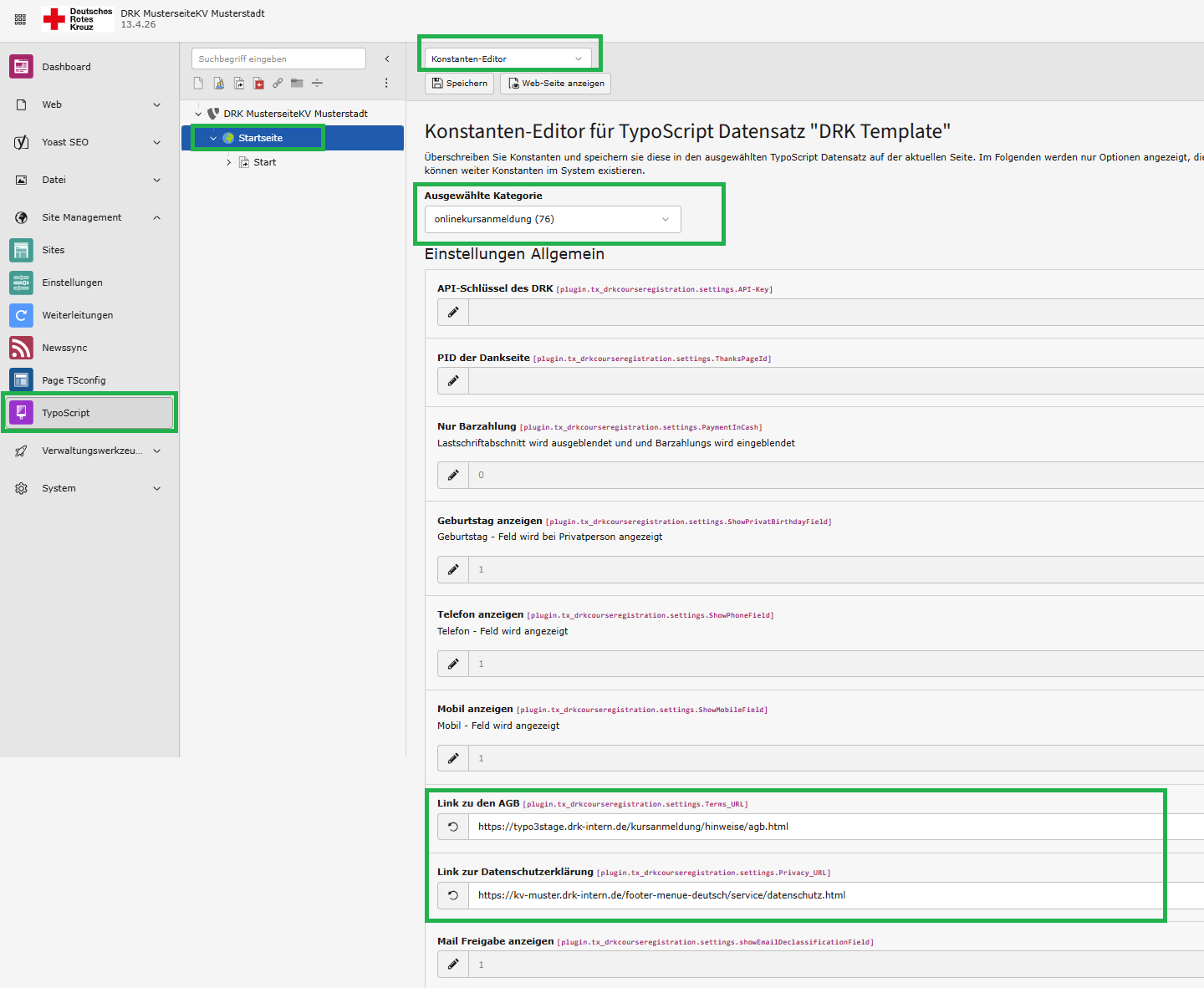 Abbildung 3: Links zu den AGB und zur Datenschutzerklärung im Konstanten-Editor.