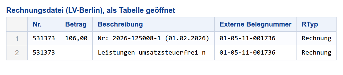Rechnungsdatei Tabelle