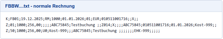Buchungsdatei, normale Rechnung