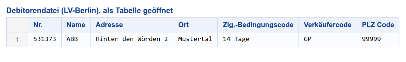 Debitorendatei Tabelle